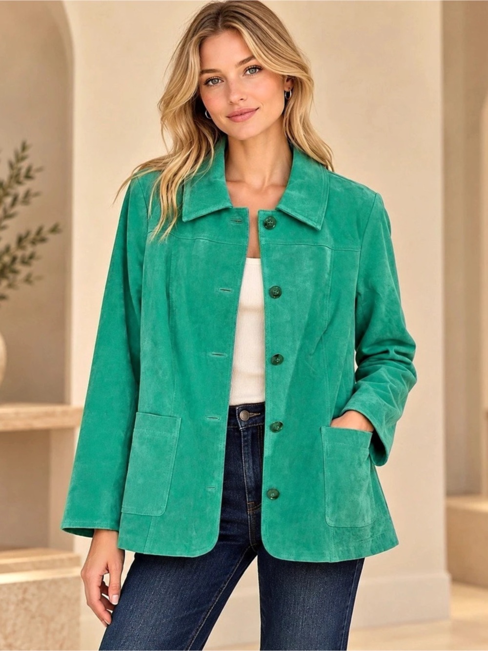 Dennis Basso Leather Jacket in Green Size 1Х ( in real XL)  NWT